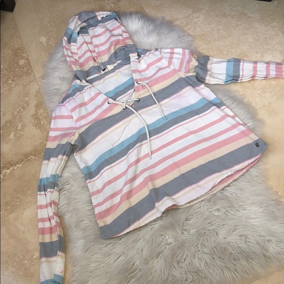 Roxy Hooded Long Sleeve Striped Poncho Shirt - Picture 3 of 7
